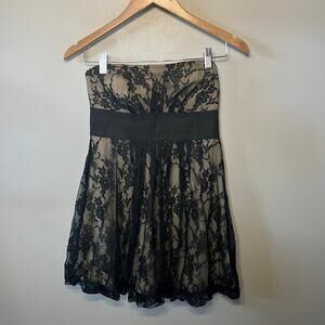 Speechless Dress BabyDoll Black Sheer Lace Y2K Strapless Mini Party Evening S